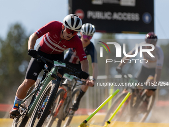 Cyclists participate in the UCI Mountain Bike World Championships CROSS-COUNTRY OLYMPIC MEN JUNIOR in Pal Arinsal, Andorra, on August 30, 20...