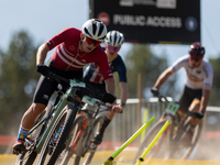 Cyclists participate in the UCI Mountain Bike World Championships CROSS-COUNTRY OLYMPIC MEN JUNIOR in Pal Arinsal, Andorra, on August 30, 20...