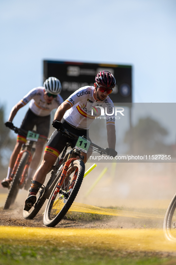 Nicolas Franco of Spain competes in the UCI Mountain Bike World Championships Cross-Country Olympic Men Junior in Pal Arinsal, Andorra, on A...