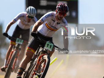 Nicolas Franco of Spain competes in the UCI Mountain Bike World Championships Cross-Country Olympic Men Junior in Pal Arinsal, Andorra, on A...