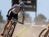 Alberto Garcia of Spain participates in the UCI Mountain Bike World Championships Cross-Country Olympic Men Junior in Pal Arinsal, Andorra,...