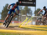 Lucas Friedel of Czechia competes in the UCI Mountain Bike World Championships Cross-Country Olympic Men Junior in Pal Arinsal, Andorra, on...