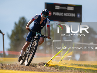 Lee Kalanquin of France participates in the UCI Mountain Bike World Championships Cross-Country Olympic Men Junior in Pal Arinsal, Andorra,...