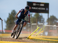 Lee Kalanquin of France participates in the UCI Mountain Bike World Championships Cross-Country Olympic Men Junior in Pal Arinsal, Andorra,...