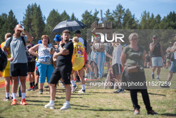 Fans attend the UCI Mountain Bike World Championships CROSS-COUNTRY OLYMPIC MEN JUNIOR in Pal Arinsal, Andorra, on August 30, 2024. 