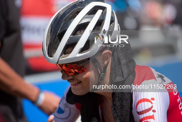 A cyclist after the race in the UCI Mountain Bike World Championships Cross-Country Olympic Men Junior in Pal Arinsal, Andorra, on August 30...