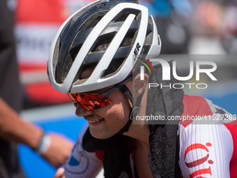 A cyclist after the race in the UCI Mountain Bike World Championships Cross-Country Olympic Men Junior in Pal Arinsal, Andorra, on August 30...