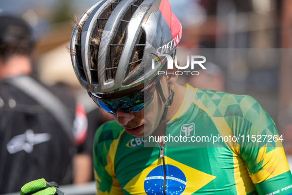 A cyclist after the race in the UCI Mountain Bike World Championships Cross-Country Olympic Men Junior in Pal Arinsal, Andorra, on August 30...