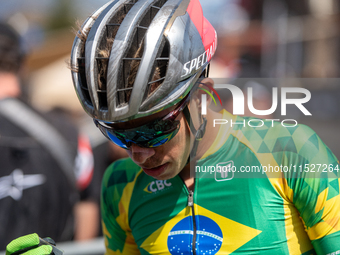 A cyclist after the race in the UCI Mountain Bike World Championships Cross-Country Olympic Men Junior in Pal Arinsal, Andorra, on August 30...