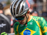 A cyclist after the race in the UCI Mountain Bike World Championships Cross-Country Olympic Men Junior in Pal Arinsal, Andorra, on August 30...