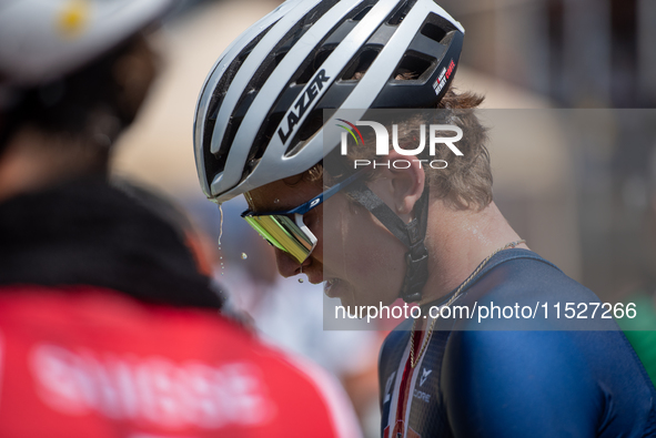 A cyclist after the race in the UCI Mountain Bike World Championships Cross-Country Olympic Men Junior in Pal Arinsal, Andorra, on August 30...