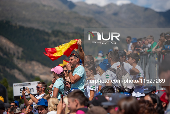 Fans attend the UCI Mountain Bike World Championships CROSS-COUNTRY OLYMPIC MEN JUNIOR in Pal Arinsal, Andorra, on August 30, 2024. 