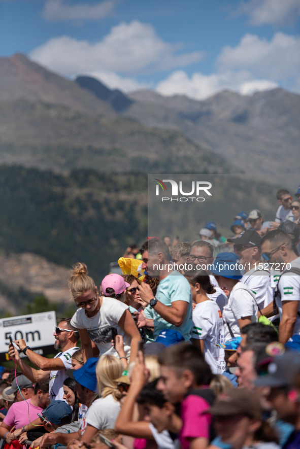 Fans attend the UCI Mountain Bike World Championships CROSS-COUNTRY OLYMPIC MEN JUNIOR in Pal Arinsal, Andorra, on August 30, 2024. 