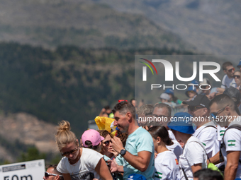 Fans attend the UCI Mountain Bike World Championships CROSS-COUNTRY OLYMPIC MEN JUNIOR in Pal Arinsal, Andorra, on August 30, 2024. (