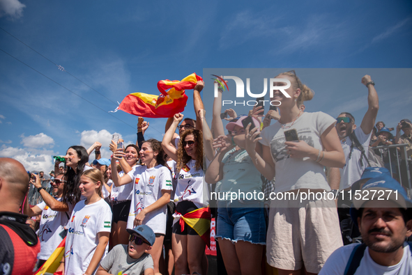 Fans attend the UCI Mountain Bike World Championships CROSS-COUNTRY OLYMPIC MEN JUNIOR in Pal Arinsal, Andorra, on August 30, 2024. 