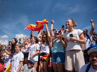 Fans attend the UCI Mountain Bike World Championships CROSS-COUNTRY OLYMPIC MEN JUNIOR in Pal Arinsal, Andorra, on August 30, 2024. (