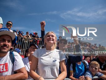 Fans attend the UCI Mountain Bike World Championships CROSS-COUNTRY OLYMPIC MEN JUNIOR in Pal Arinsal, Andorra, on August 30, 2024. (