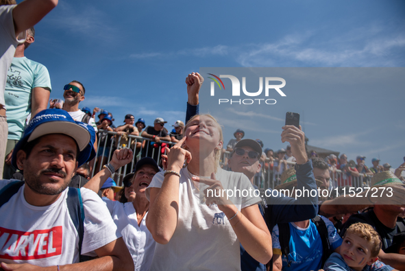 Fans attend the UCI Mountain Bike World Championships CROSS-COUNTRY OLYMPIC MEN JUNIOR in Pal Arinsal, Andorra, on August 30, 2024. 