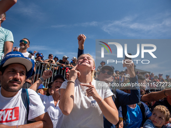 Fans attend the UCI Mountain Bike World Championships CROSS-COUNTRY OLYMPIC MEN JUNIOR in Pal Arinsal, Andorra, on August 30, 2024. (