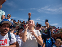 Fans attend the UCI Mountain Bike World Championships CROSS-COUNTRY OLYMPIC MEN JUNIOR in Pal Arinsal, Andorra, on August 30, 2024. (