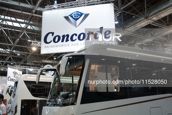 A Concorde motorhome and logo are seen at the Duesseldorf Trade Fair Center during the Caravan Salon, the leading motorhome and camping van...