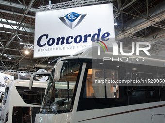 A Concorde motorhome and logo are seen at the Duesseldorf Trade Fair Center during the Caravan Salon, the leading motorhome and camping van...