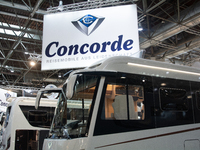 A Concorde motorhome and logo are seen at the Duesseldorf Trade Fair Center during the Caravan Salon, the leading motorhome and camping van...