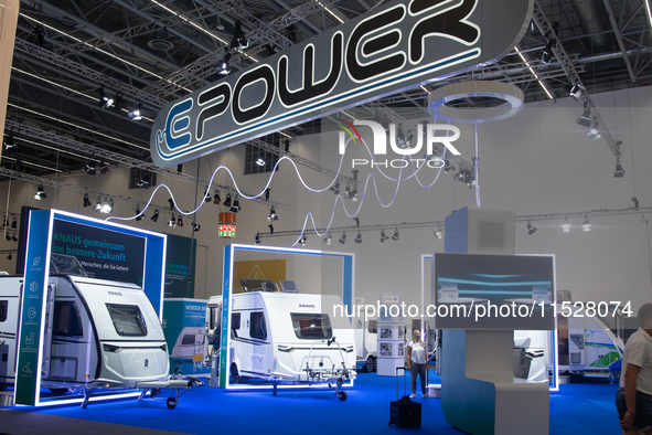 Knaus camping Epower vans are on display at the Dusseldorf Trade Fair Center during the Caravan Salon, the leading motorhome and camping van...