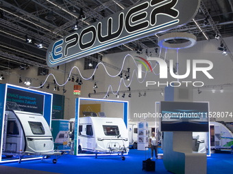 Knaus camping Epower vans are on display at the Dusseldorf Trade Fair Center during the Caravan Salon, the leading motorhome and camping van...