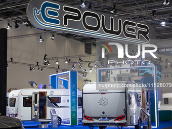 Knaus camping Epower vans are on display at the Dusseldorf Trade Fair Center during the Caravan Salon, the leading motorhome and camping van...