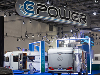 Knaus camping Epower vans are on display at the Dusseldorf Trade Fair Center during the Caravan Salon, the leading motorhome and camping van...