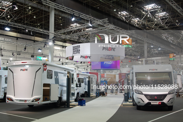 Pilote motor homes are on display at the Dusseldorf trade fair center during the Caravan Salon, the leading motorhome and camping van trade...