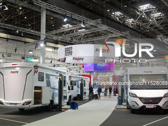 Pilote motor homes are on display at the Dusseldorf trade fair center during the Caravan Salon, the leading motorhome and camping van trade...