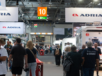 Visitors check Adria camping vans at the Duesseldorf trade fair center during the Caravan Salon, the leading motorhome and camping van trade...