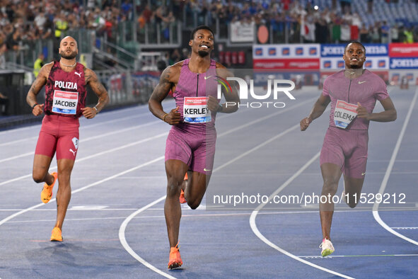 Fred Kerley (USA) competes in the 100m Men during the IAAF Wanda Diamond League: Golden Gala Pietro Mennea at Olympic Stadium in Rome, Italy...