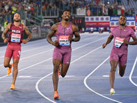 Fred Kerley (USA) competes in the 100m Men during the IAAF Wanda Diamond League: Golden Gala Pietro Mennea at Olympic Stadium in Rome, Italy...