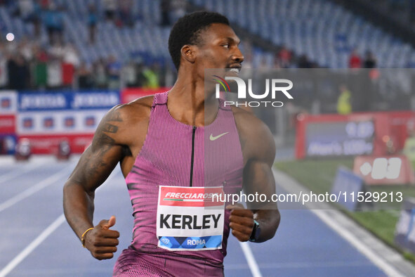 Fred Kerley (USA) competes in the 100m Men during the IAAF Wanda Diamond League: Golden Gala Pietro Mennea at Olympic Stadium in Rome, Italy...