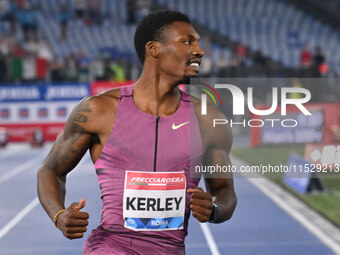 Fred Kerley (USA) competes in the 100m Men during the IAAF Wanda Diamond League: Golden Gala Pietro Mennea at Olympic Stadium in Rome, Italy...