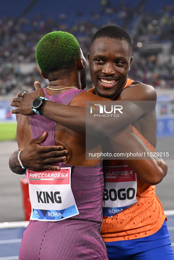 Kyree KING (USA) and Letsile TEBOGO (BOT) during the IAAF Wanda Diamond League: Golden Gala Pietro Mennea at Olympic Stadium in Rome, Italy,...