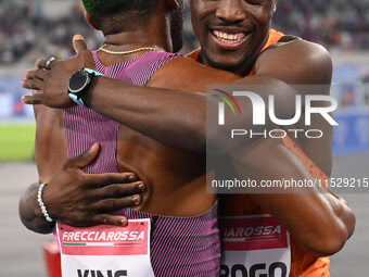 Kyree KING (USA) and Letsile TEBOGO (BOT) during the IAAF Wanda Diamond League: Golden Gala Pietro Mennea at Olympic Stadium in Rome, Italy,...