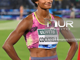 Anna Cockrell (USA) competes in the Women's 400m Hurdles during the IAAF Wanda Diamond League: Golden Gala Pietro Mennea at Olympic Stadium...