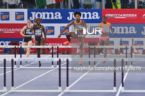 Anna Cockrell (USA) competes in the Women's 400m Hurdles during the IAAF Wanda Diamond League: Golden Gala Pietro Mennea at Olympic Stadium...