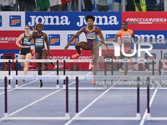 Anna Cockrell (USA) competes in the Women's 400m Hurdles during the IAAF Wanda Diamond League: Golden Gala Pietro Mennea at Olympic Stadium...