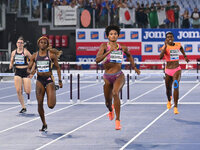 Anna Cockrell (USA) competes in the Women's 400m Hurdles during the IAAF Wanda Diamond League: Golden Gala Pietro Mennea at Olympic Stadium...