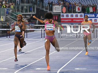 Anna Cockrell (USA) competes in the Women's 400m Hurdles during the IAAF Wanda Diamond League: Golden Gala Pietro Mennea at Olympic Stadium...