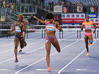 Anna Cockrell (USA) competes in the Women's 400m Hurdles during the IAAF Wanda Diamond League: Golden Gala Pietro Mennea at Olympic Stadium...