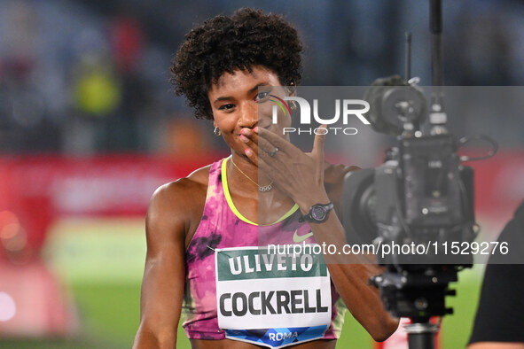 Anna Cockrell (USA) competes in the Women's 400m Hurdles during the IAAF Wanda Diamond League: Golden Gala Pietro Mennea at Olympic Stadium...