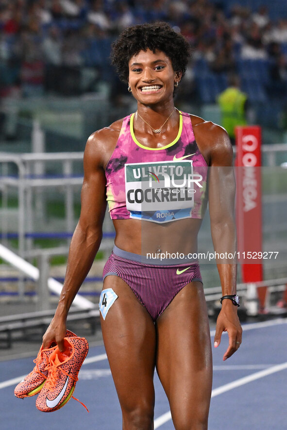 Anna Cockrell (USA) competes in the Women's 400m Hurdles during the IAAF Wanda Diamond League: Golden Gala Pietro Mennea at Olympic Stadium...