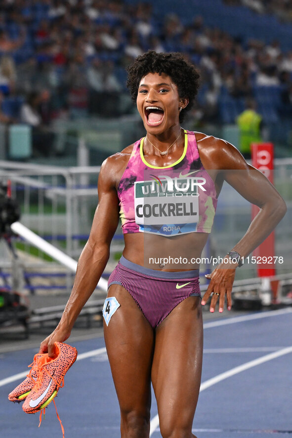 Anna Cockrell (USA) competes in the Women's 400m Hurdles during the IAAF Wanda Diamond League: Golden Gala Pietro Mennea at Olympic Stadium...