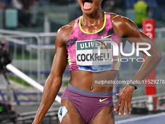 Anna Cockrell (USA) competes in the Women's 400m Hurdles during the IAAF Wanda Diamond League: Golden Gala Pietro Mennea at Olympic Stadium...